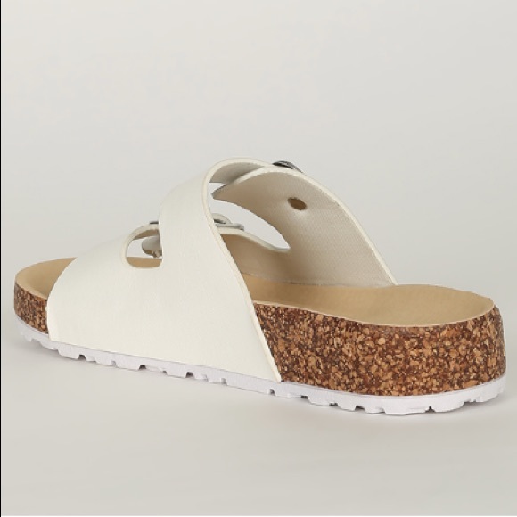 CHARLOTTE RUSSE WHITE CORK BUCKLE SANDALS - Picture 5 of 7